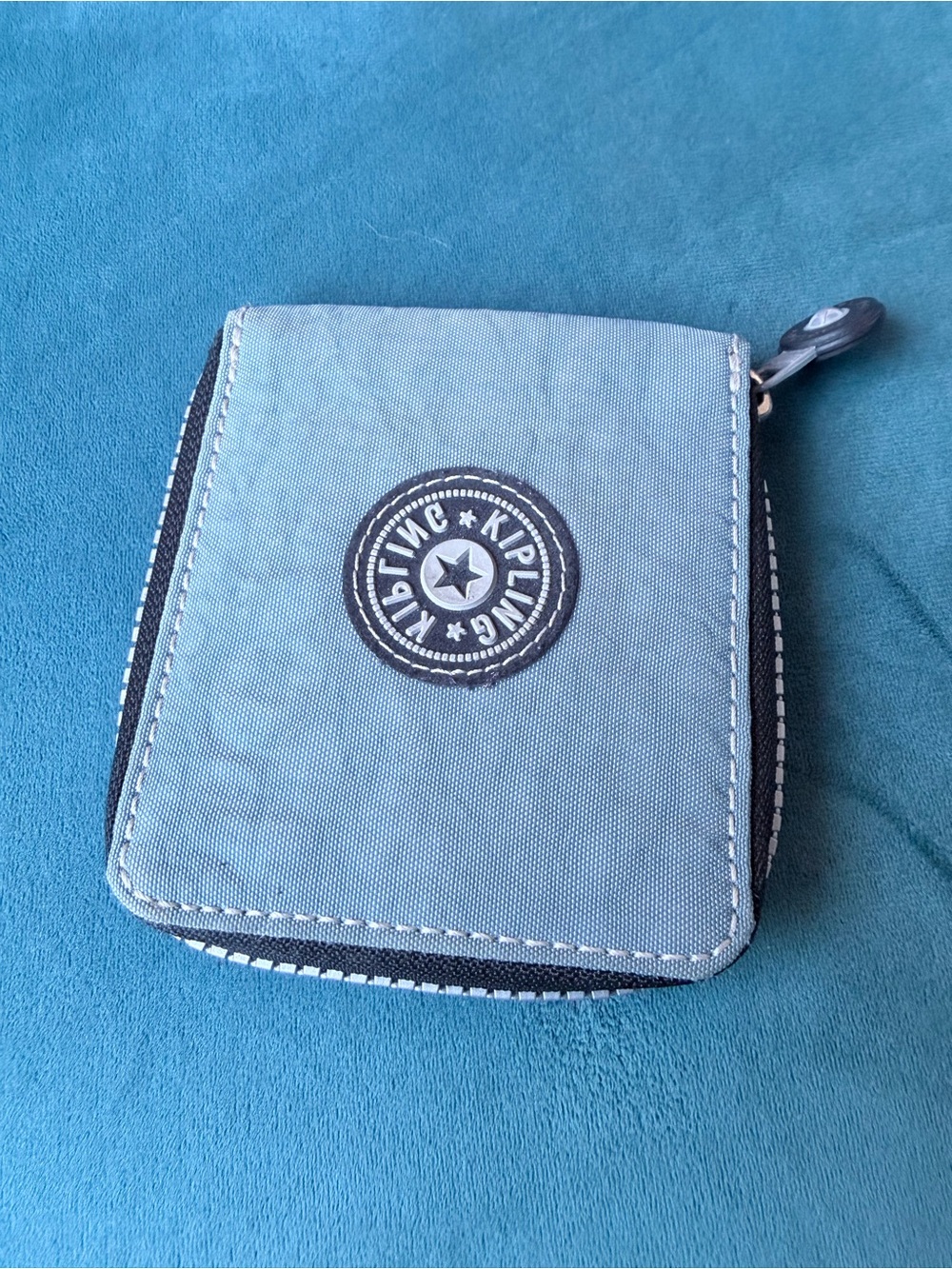 Kipling Light Blue Canvas Zip Wallet with Logo Patch